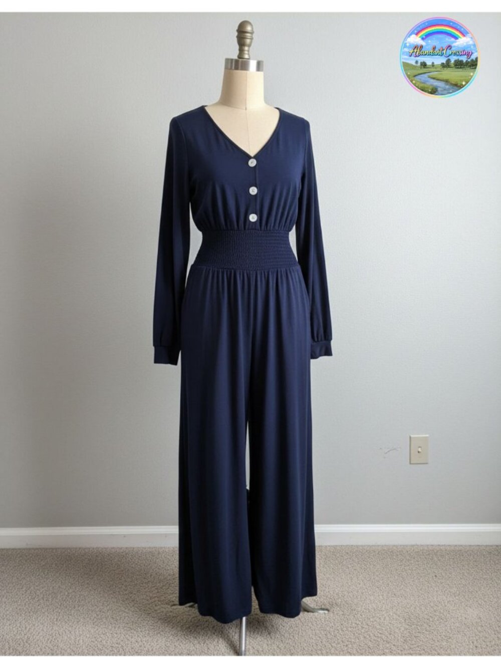 LOOKBOHO Women's Long Sleeve Wide Leg Button Front Jumpsuit